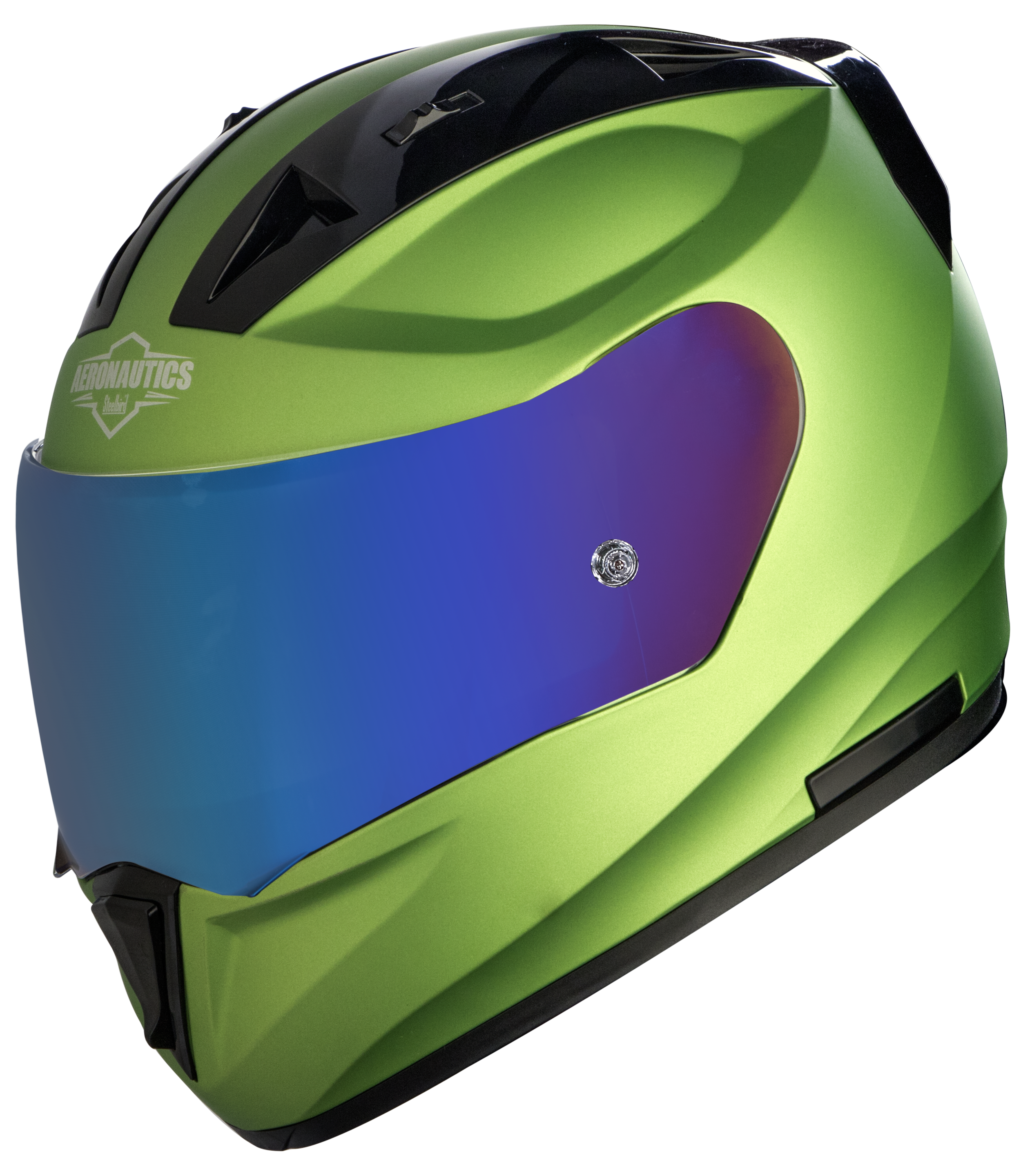 SA-1 Aeronautics Mat Y Green With Anti-Fog Shield Blue Chrome Visor